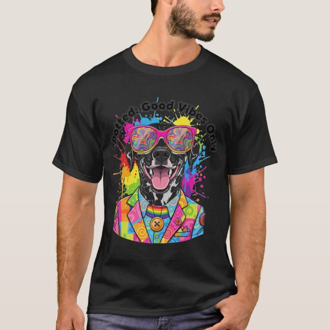 **Vibrant Pop-Art Dalmatian Dog with Rainbow Sungl T-Shirt (Front)