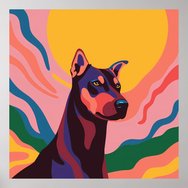 Vibrant Pop Art Doberman Portrait Poster (Front)