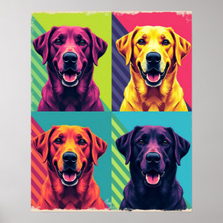 Vibrant Pop Art Dog Portraits : Warhol Style Grid Poster