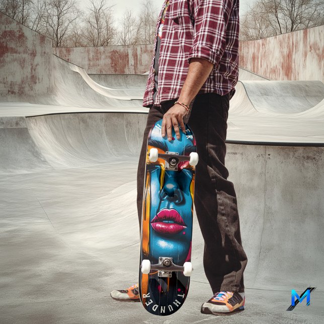 Vibrant Pop Art Face Skateboard - Bold Expression  (Creator Uploaded)