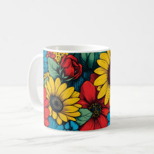 Vibrant Pop Art Floral Design wuth Sunflowers Coffee Mug