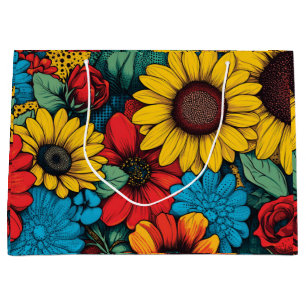 Vibrant Pop Art Floral Design wuth Sunflowers Large Gift Bag