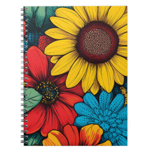 Vibrant Pop Art Floral Design wuth Sunflowers Notebook