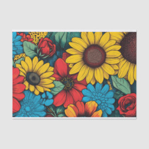 Vibrant Pop Art Floral Design wuth Sunflowers Tissue Paper