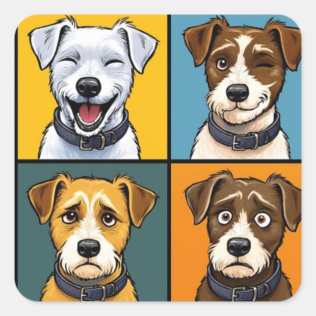 Vibrant Pop Art Fox Terrier Seamless Pattern  Square Sticker (Front)