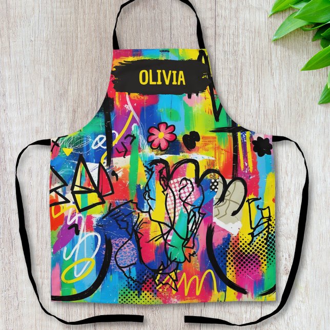 Vibrant Pop Art Graffiti Abstract Personalised Apron (Creator Uploaded)