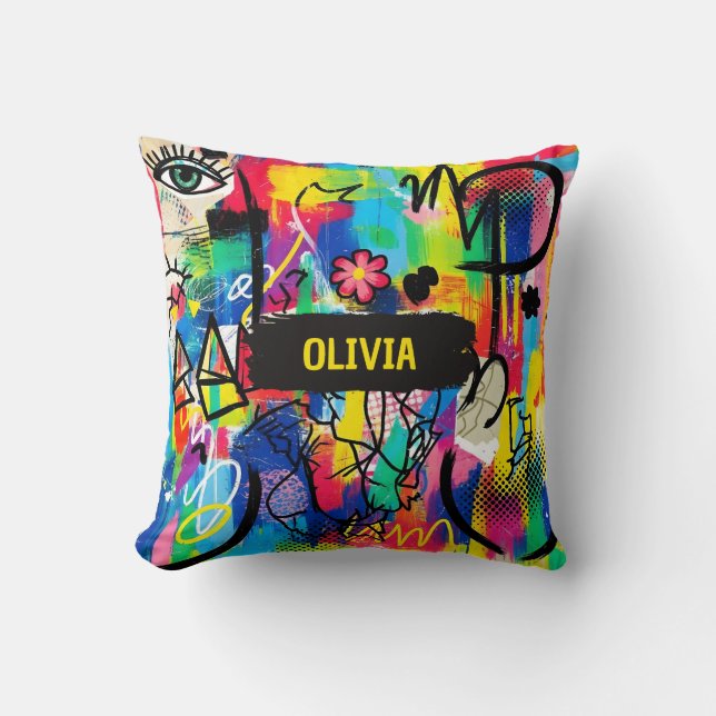Vibrant Pop Art Graffiti Abstract Personalised Cushion (Front)