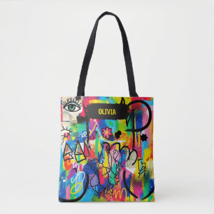 Vibrant Pop Art Graffiti Abstract Personalised Tote Bag