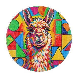 Vibrant Pop Art Llama Portrait Cutting Board