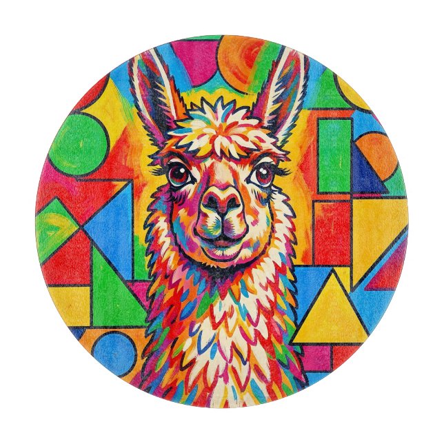 Vibrant Pop Art Llama Portrait Cutting Board (Front)
