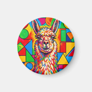 Vibrant Pop Art Llama Portrait Magnet