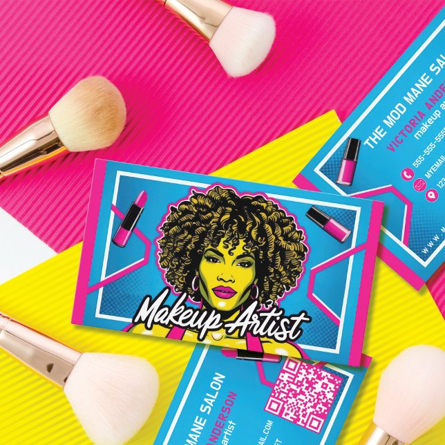 Vibrant Pop Art Neon Pink Blue Makeup Artist Business Card (Creator Uploaded)