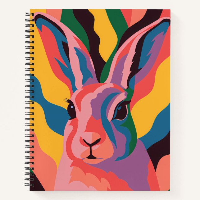 Vibrant Pop Art Rabbit Portrait Illustration Notebook (Front)