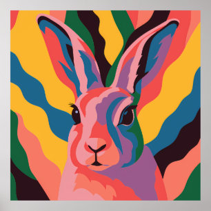 Vibrant Pop Art Rabbit Portrait Illustration Poster