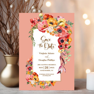 Vibrant Poppies Peach Wedding Save the Date