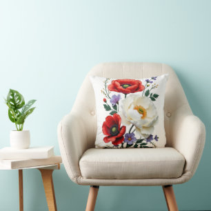 Vibrant Poppy Bouquet Art Cushion