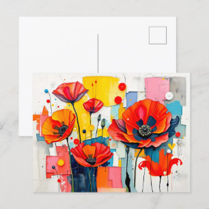Vibrant Poppy in Modern Abstract Style Holiday Postcard