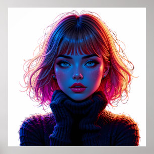 Vibrant Portrait of a Young Woman with Glowing Ski Poster