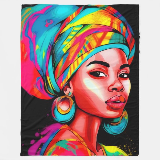 Vibrant Portrait with Colourful Headwrap  Fleece Blanket (Front)