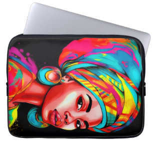 Vibrant Portrait with Colourful Headwrap Laptop Sleeve