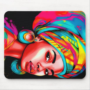 Vibrant Portrait with Colourful Headwrap Mouse Pad