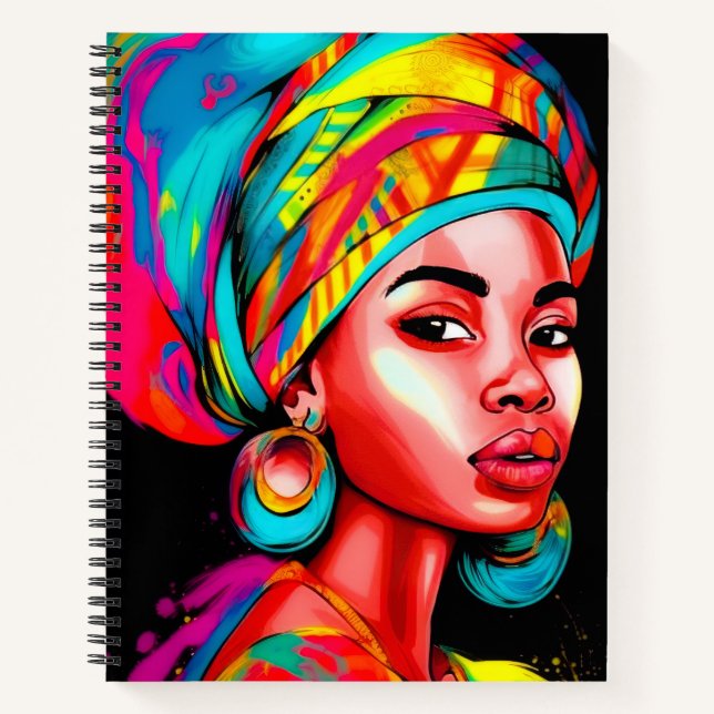 Vibrant Portrait with Colourful Headwrap  Notebook (Front)