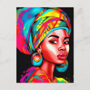 Vibrant Portrait with Colourful Headwrap  Postcard