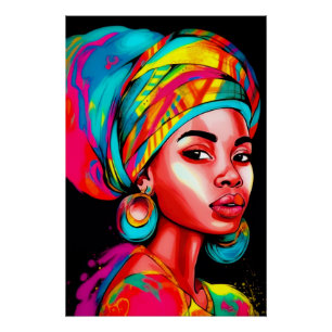 Vibrant Portrait with Colourful Headwrap Poster