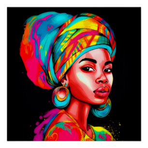 Vibrant Portrait with Colourful Headwrap  Poster