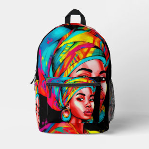 Vibrant Portrait with Colourful Headwrap  Printed Backpack