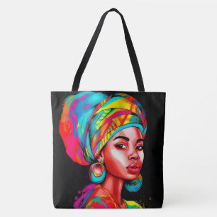 Vibrant Portrait with Colourful Headwrap  Tote Bag