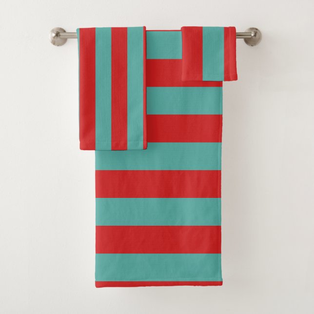 Vibrant Postbox Mermaid Stripes Bath Towel Set (Insitu)