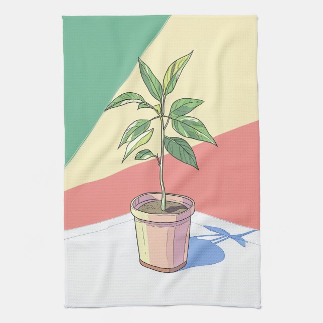 Vibrant Potted house plant Tea Towel (Vertical)