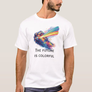 Vibrant Prism Hand: Rainbow Neon Spray T-Shirt