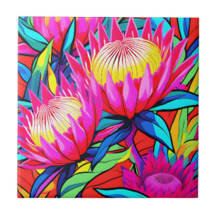 Vibrant Protea Pop Art Ceramic Tile