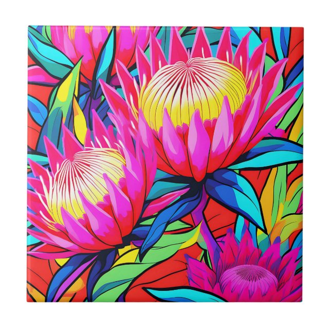 Vibrant Protea Pop Art Ceramic Tile (Front)