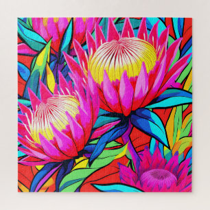 Vibrant Protea Pop Art Jigsaw Puzzle