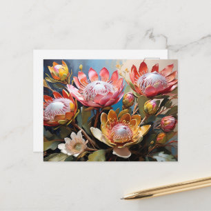 Vibrant Proteas Painting Nature Lovers Postcard