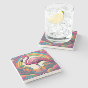 Vibrant psycadelic flamingo, bold statement stone coaster