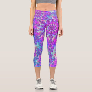 Vibrant Psychedelic Colourful Groovy Fractal Burst Capri Leggings