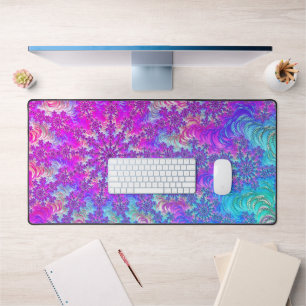 Vibrant Psychedelic Colourful Groovy Fractal Burst Desk Mat