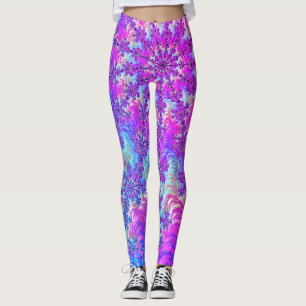 Vibrant Psychedelic Colourful Groovy Fractal Burst Leggings