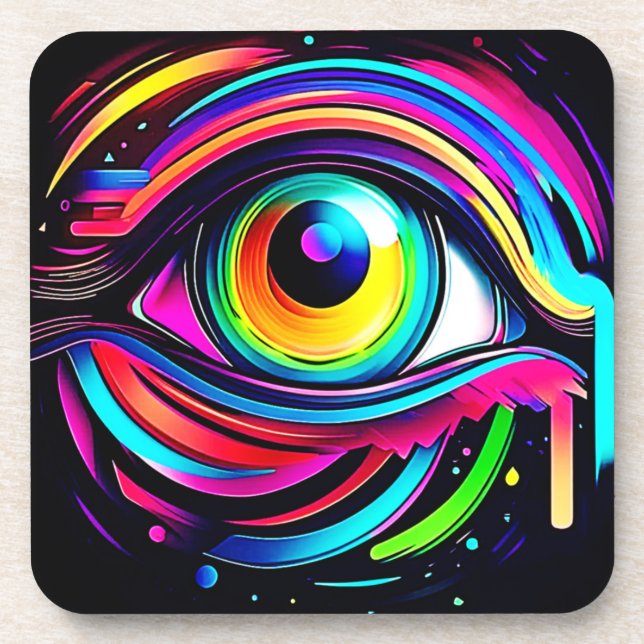 Vibrant Psychedelic Eye Art Coaster (Front)