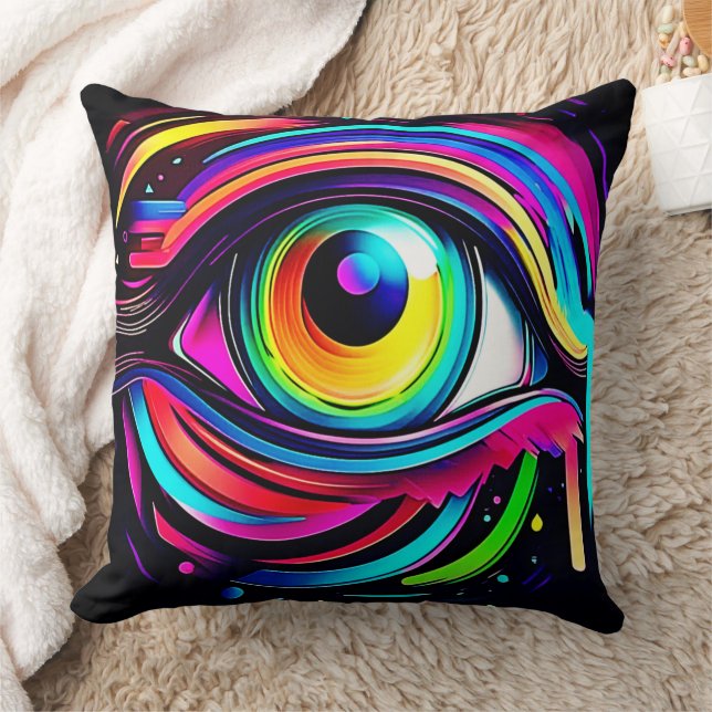 Vibrant Psychedelic Eye Art Cushion (Blanket)