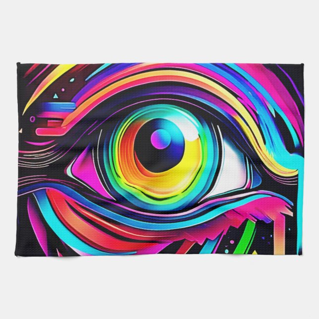 Vibrant Psychedelic Eye Art Tea Towel (Horizontal)