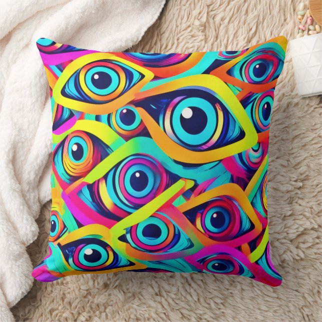Vibrant Psychedelic Eye Pattern Cushion (Blanket)