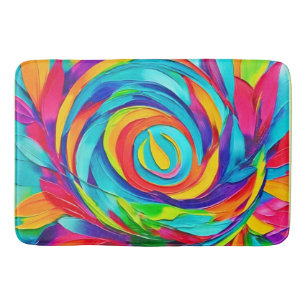 Vibrant Psychedelic Floral Spiral Painting Bath Mat