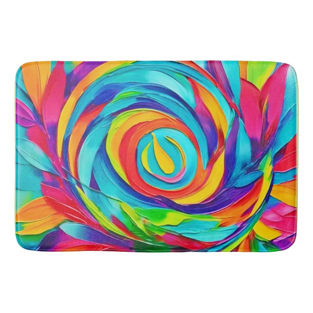 Vibrant Psychedelic Floral Spiral Painting  Bath Mat (Front)