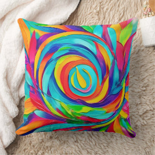 Vibrant Psychedelic Floral Spiral Painting  Cushion