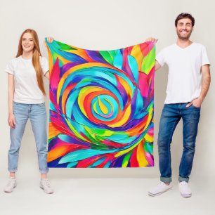 Vibrant Psychedelic Floral Spiral Painting Fleece Blanket